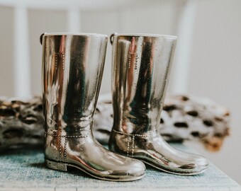 Vintage Silver Plated Riding Boots Drink Measures From Grenadier | Vintage Bar Ware