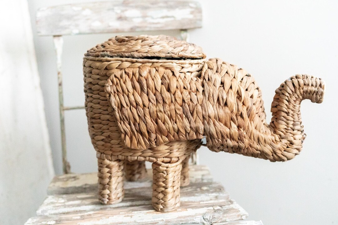 Opalhouse Water Hyacinth Elephant Basket With Lid | Decorative Wicker ...