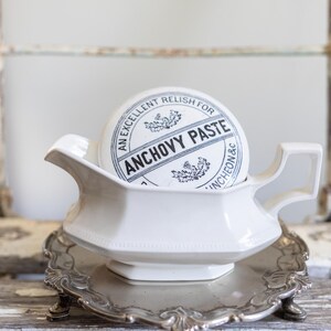 Large Antique Victorian Anchovy Paste Pot Lid | White Ironstone Advertising Lid | Antique English Advertising Relish Spread Lid
