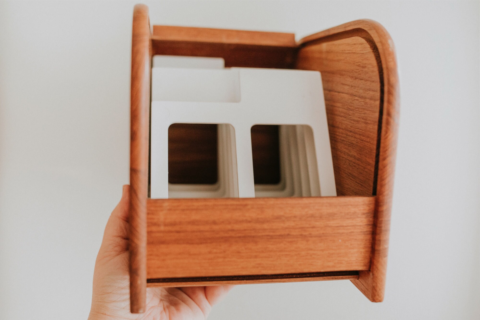 Vintage Teak Tambour Roll Top Recipe Box Wood Storage Box Etsy