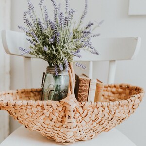 Large Vintage Hand Woven Round Bottom Egg Basket Gathering Harvest Basket Big Butt Basket Farmhouse Basket Blonde Basket image 1