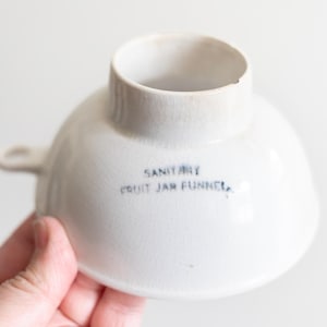 Depression Era Porcelain Sanitary Fruit Jar Funnel | Stained and Crazed Old Advertising Kitchen Funnel | Canning Funnel