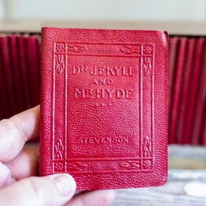 Antique 30 Piece Set Little Luxart Library Miniature Books | 30 Red Leather Book Collection | Original Shipping Box with Original Postage