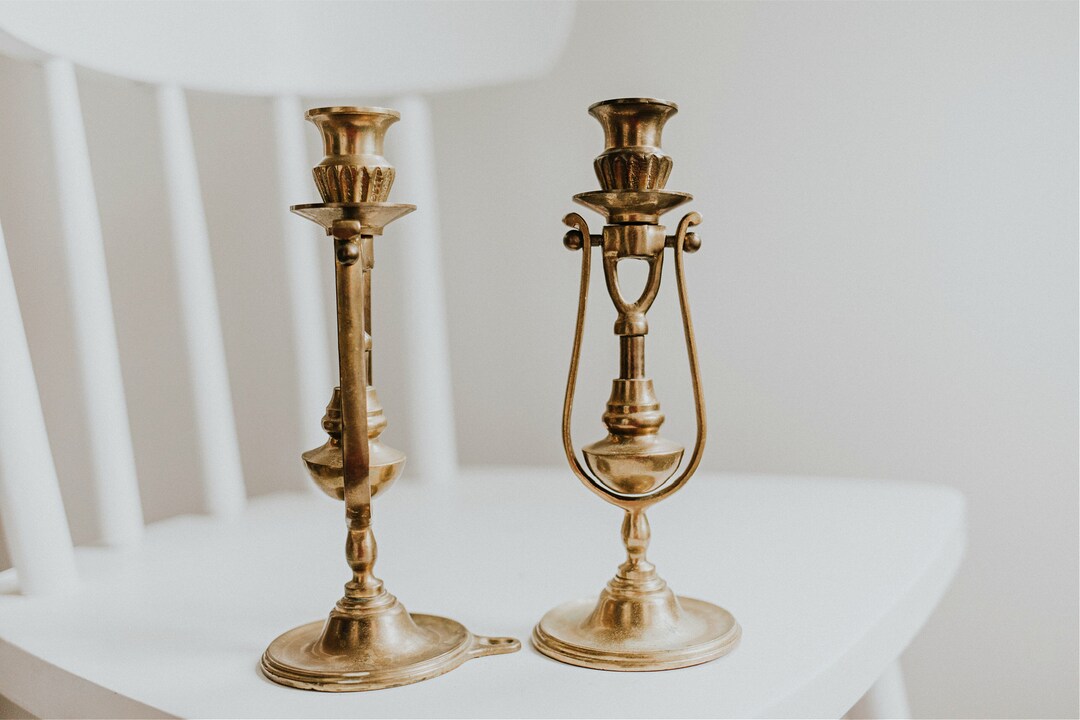 Set of Two Vintage Solid Brass Maritime Brass Candlesticks Nautical