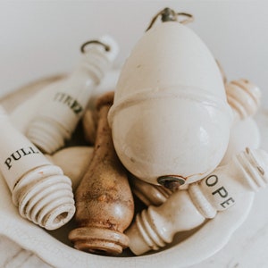 English Porcelain Rise and Fall Pulley Weight | Antique Ceiling Lamp Counterweight | Weighted Porcelain Egg Shape