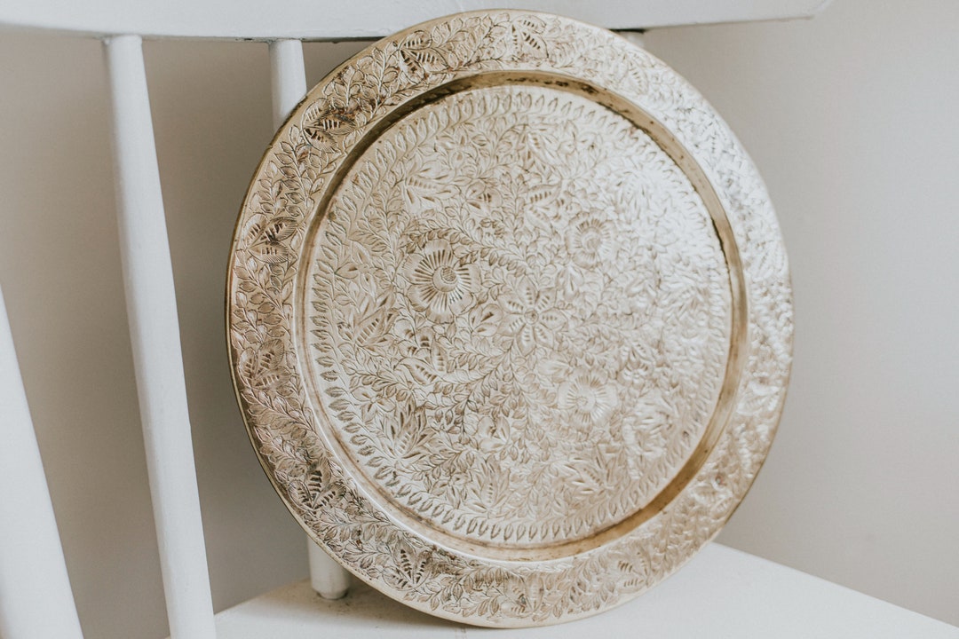 Large Etched Brass Tray Vintage Brass Tray Boho Decor Etsy
