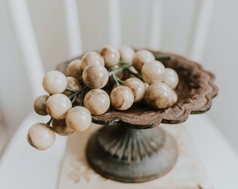 Vintage Alabaster Grape Cluster | MCM Variegated Ivory Alabaster Stone Fruit