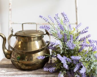 Antique Solid Brass Teapot with Copper Rivets | Brass Kettle with Hinged Handle