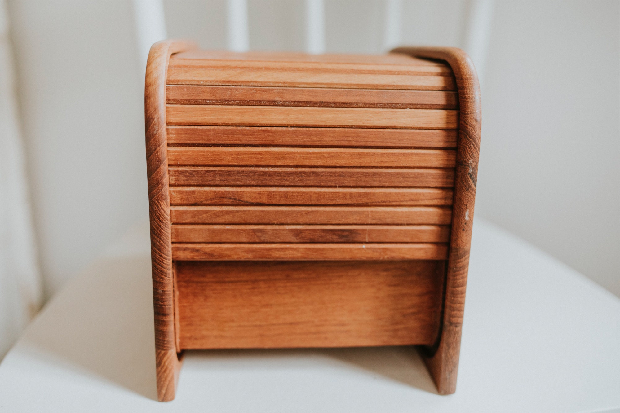 Vintage Teak Tambour Roll Top Recipe Box Wood Storage Box Etsy