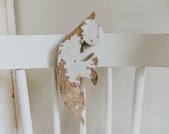Antique Chippy White Salvage Corbel | "F" Shaped Wood Salvaged Corbel Piece | Worn Farmhouse Decor | White Chippy Architectural Salvage