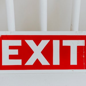 Vintage Red and White Plastic Exit Sign | Business Exit Sign | Classic Exit