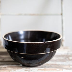 Primitive Stoneware Bowl | Crock Mixing Bowl | Deep Brown Salt Glazed Pottery Bowl