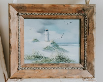 Original Framed Beach Oil Painting | Small Seascape Lighthouse Oil Painting | Artist Signed Oil Painting | Coastal Art | Oil on Canvas