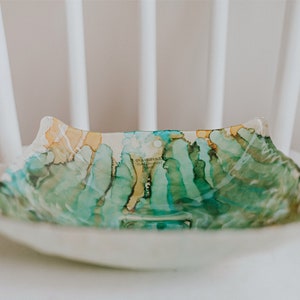 Italian Hand Painted Bowl Square Dish Bowl IL Quadrifoglio | Decorative Green and Gold Art Glass Bowl