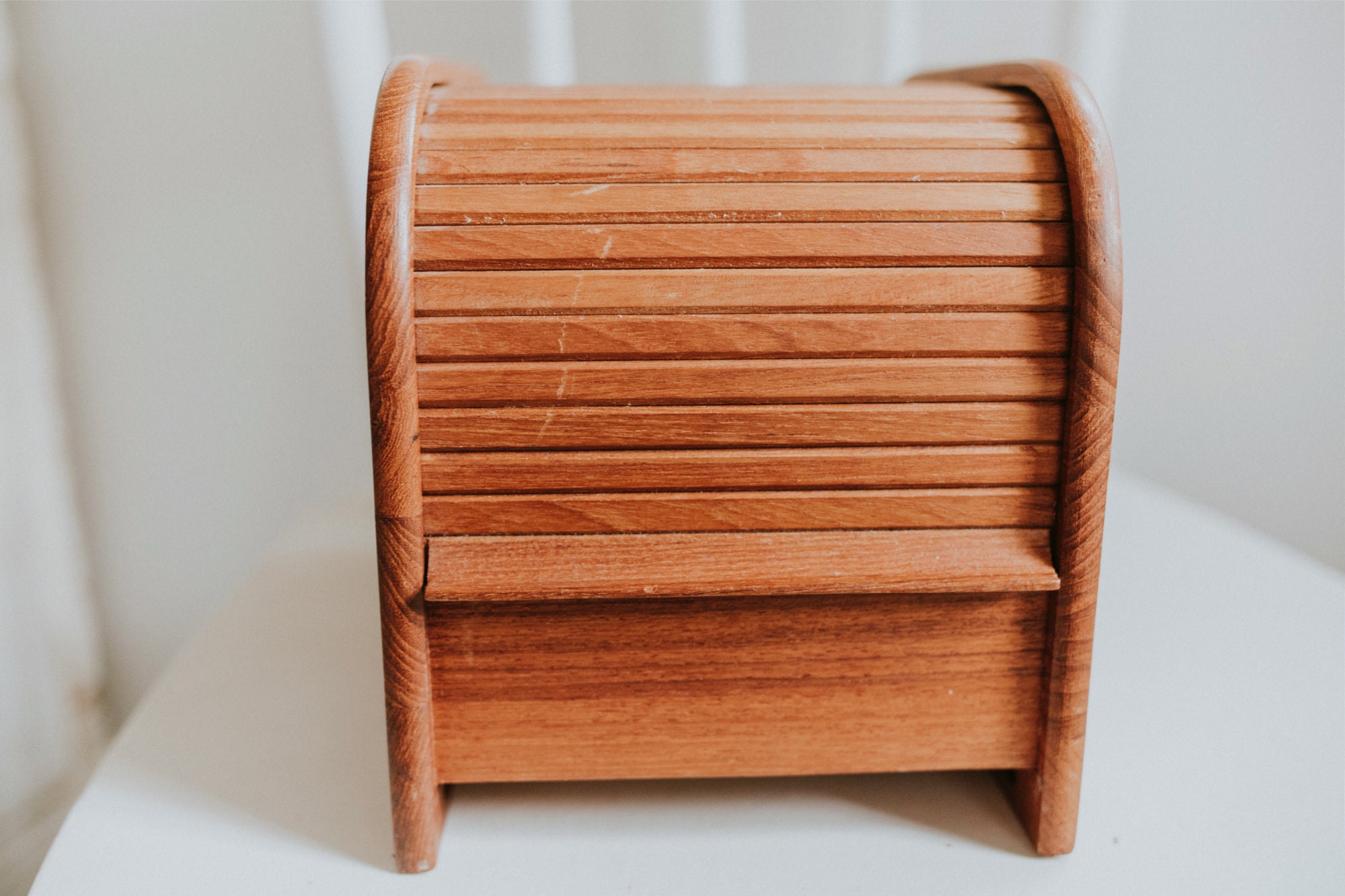 Vintage Teak Tambour Roll Top Recipe Box Wood Storage Box Etsy