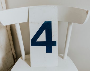 Vintage Double Sided White and Blue Metal Number | Large Metal Gas Station Pricing Number | Industrial Vintage Metal Number Sign