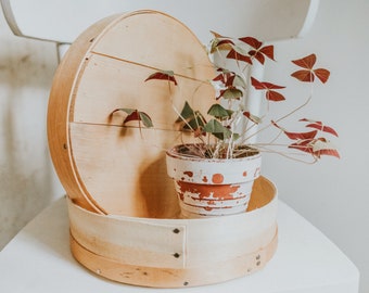 Natural Handmade Round Bentwood Cheese Box | Shaker Style Bent Wood | Old Nails Blonde Wood Lidded Cheese Box | Farmhouse Decor | Wood Riser