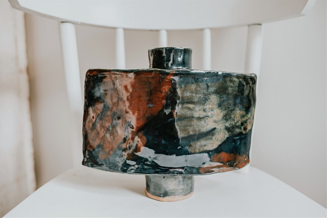 Mid Century Handprint Pottery Vase Unique Handmade Hand Thrown Vase