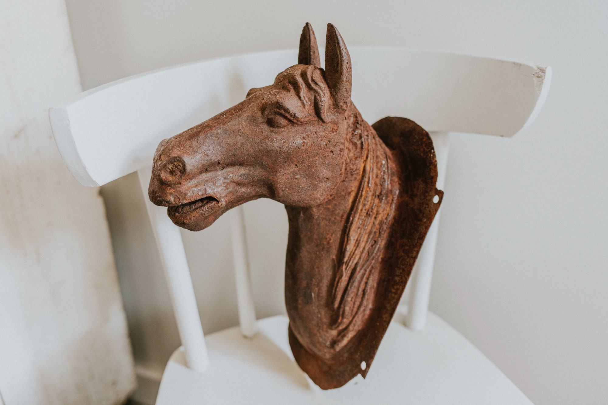 Porte-manteaux Muraux Vintage 2 Têtes De Cheval - Fonte - Style Ranch Rustique