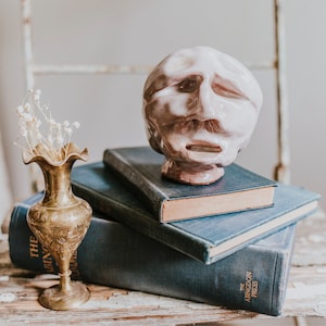Small Pottery Sculpture Bust | Original Handmade Pottery Face Bust | Small Vintage Male Bust Head | Ugly Face Bust | MCM Glazed Pottery Bust