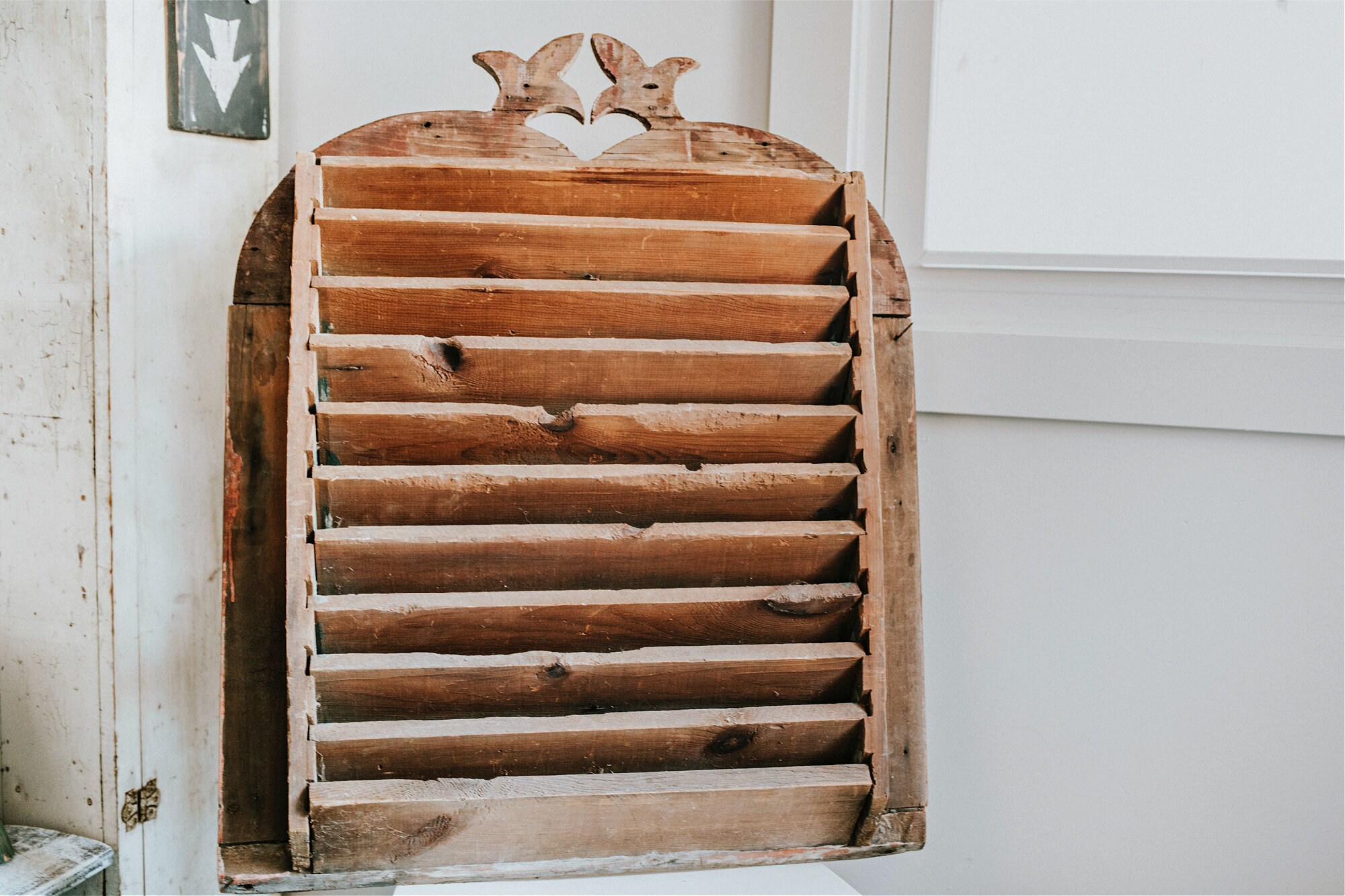 GENUINE Antique Solid Wood Double Arched Louvered Barn Vent Antique