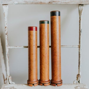 Vintage Wood Industrial Textile Bobbin Spools | Primitive Multi-Color Set of 3 Roving Bobbins