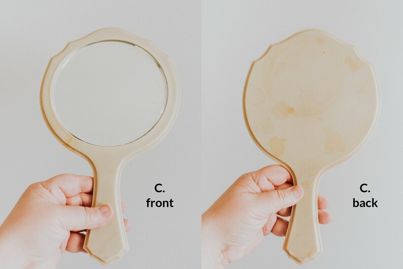 YOUR CHOICE Vintage Celluloid French Ivory Pyralin Hand Held Vanity Mirror image 9