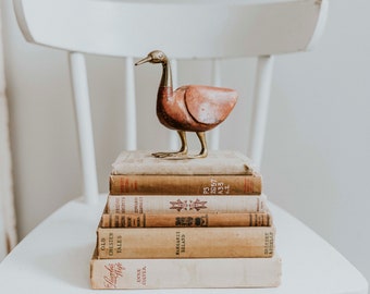 Vintage Solid Brass and Wood Duck | Brass and Wood Goose Figurine