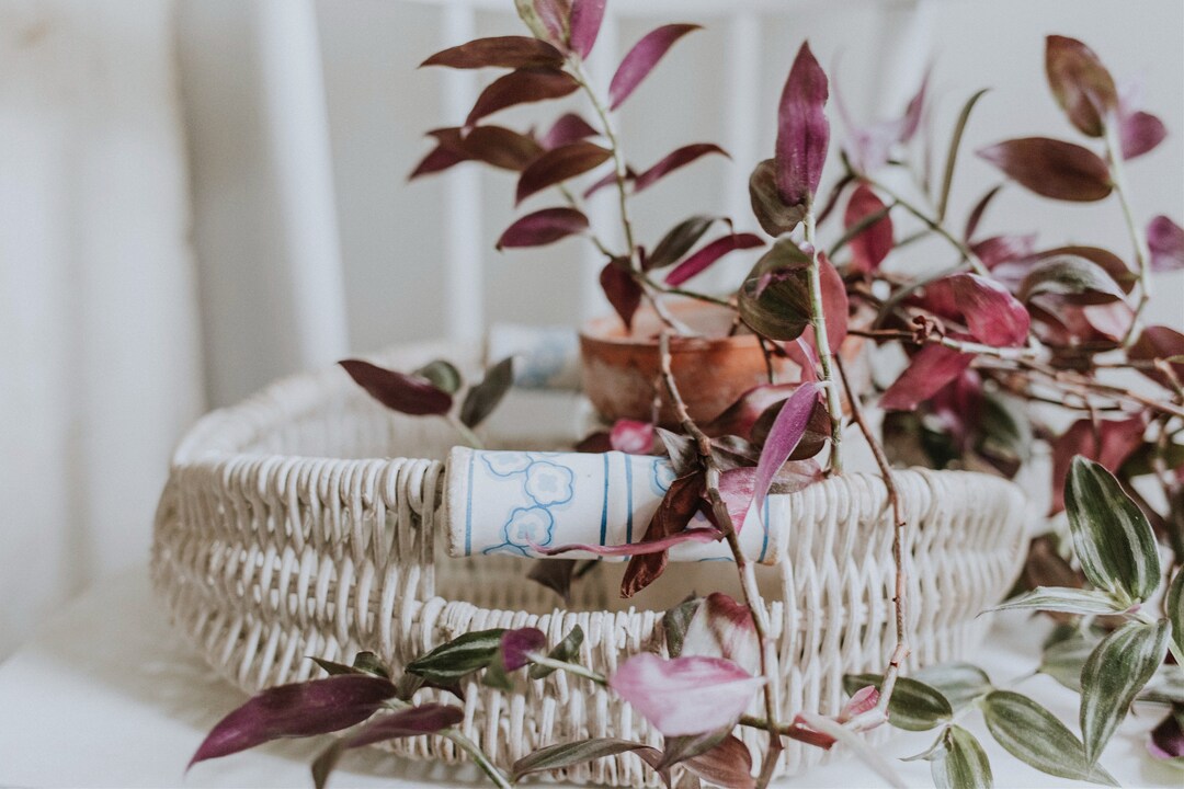 Oval Wicker Basket With Ceramic Handles White Bread Basket Fruit Basket