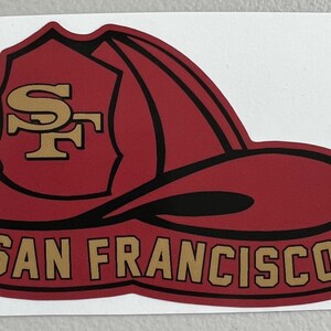 San Francisco 49ers Fire Helmet Decal - Red with Gold Lettering