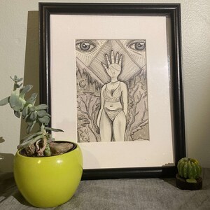Original Wall Art Print, Handmade Drawing, Temporary Shipping Frame Included