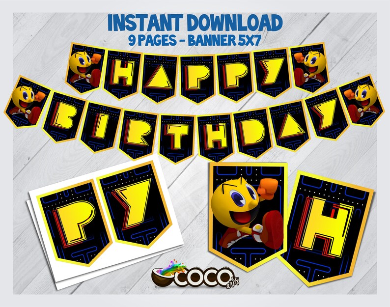 Pac-Man Happy Birthday Banner. Pac-Man Banner. INSTANT | Etsy