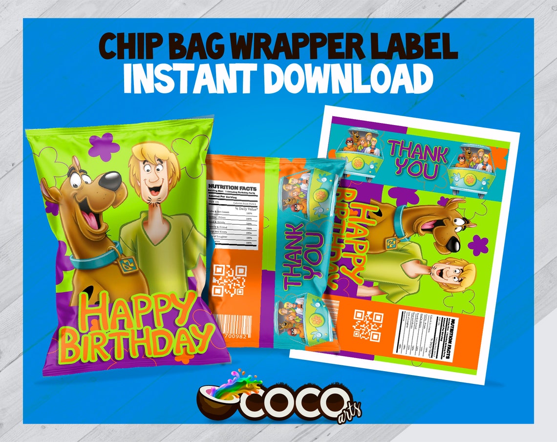 Scooby Doo Chip Bag. Chip Bag Wrapper Label. Scooby Doo Party. Etsy