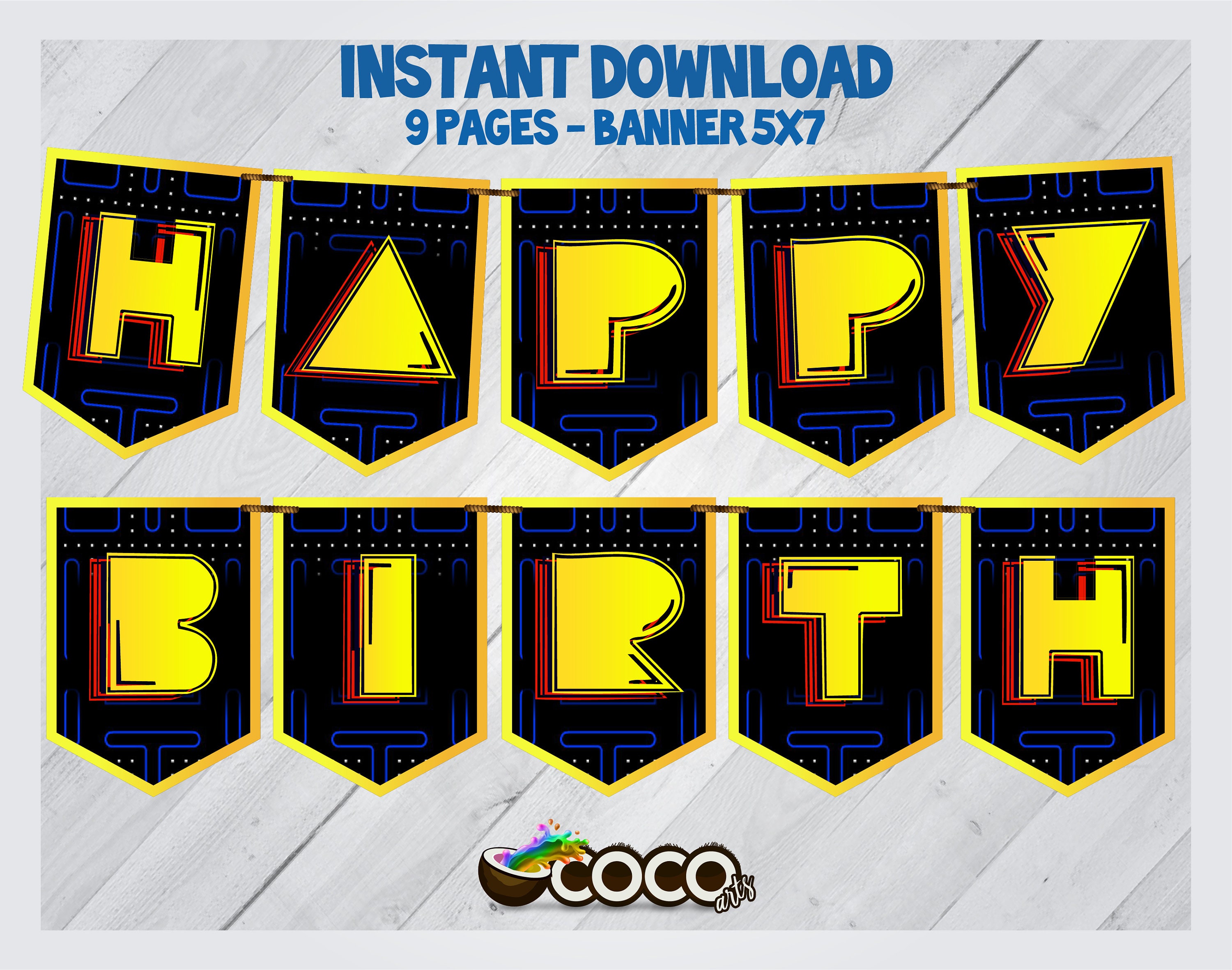 Pac-Man Happy Birthday Banner. Pac-Man Banner. INSTANT | Etsy