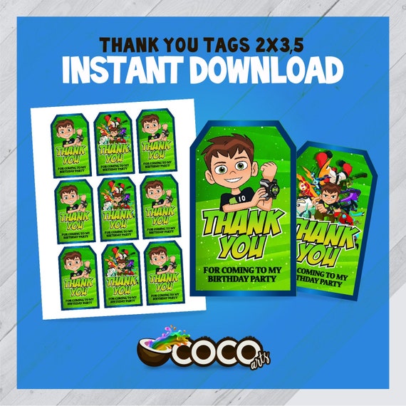 Ben 10 Thank You Tags Ben 10 Gift Tags Ben 10 Party Ben 10 Etsy