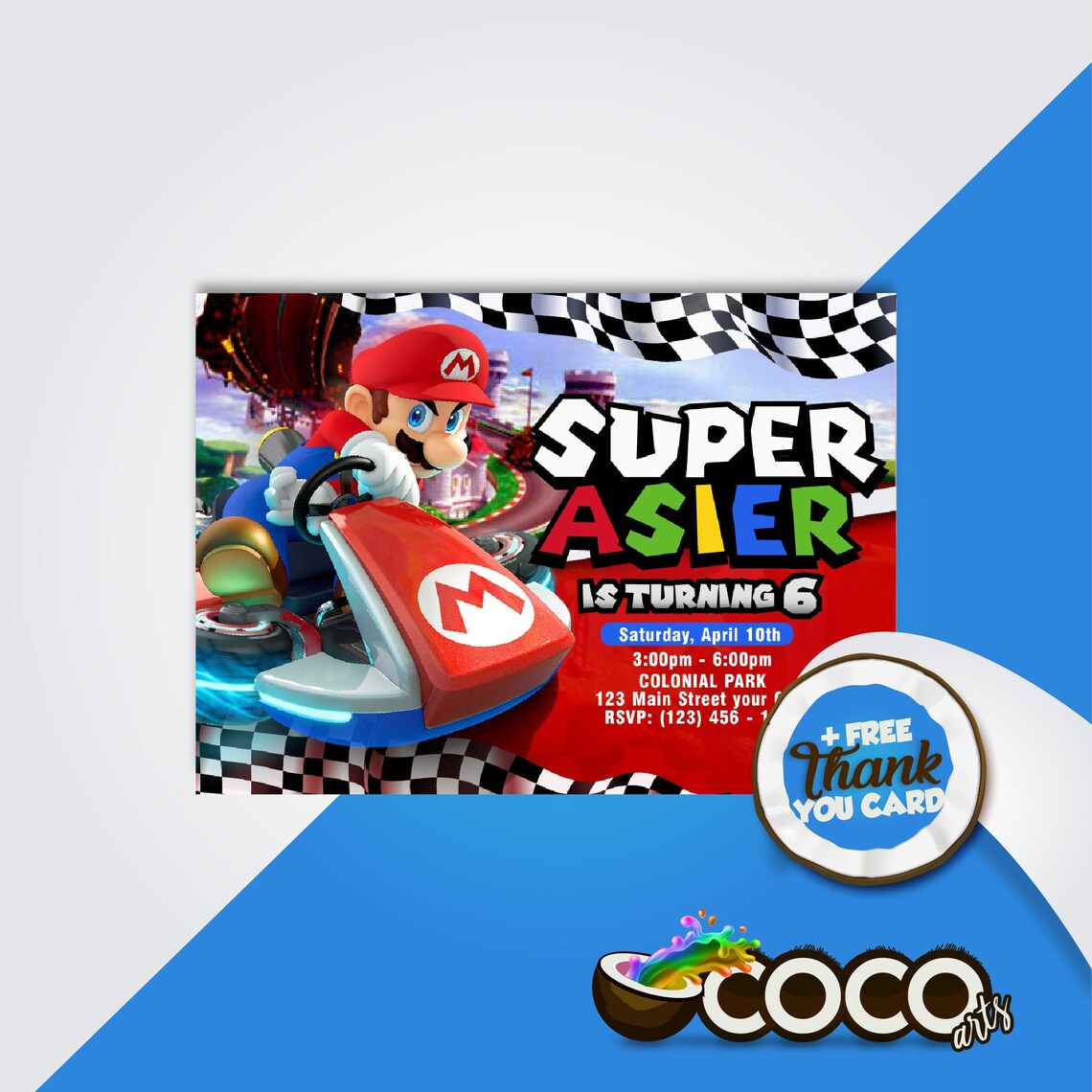 Super Mario Kart Invitation. Mario Kart Party. Mario Kart | Etsy