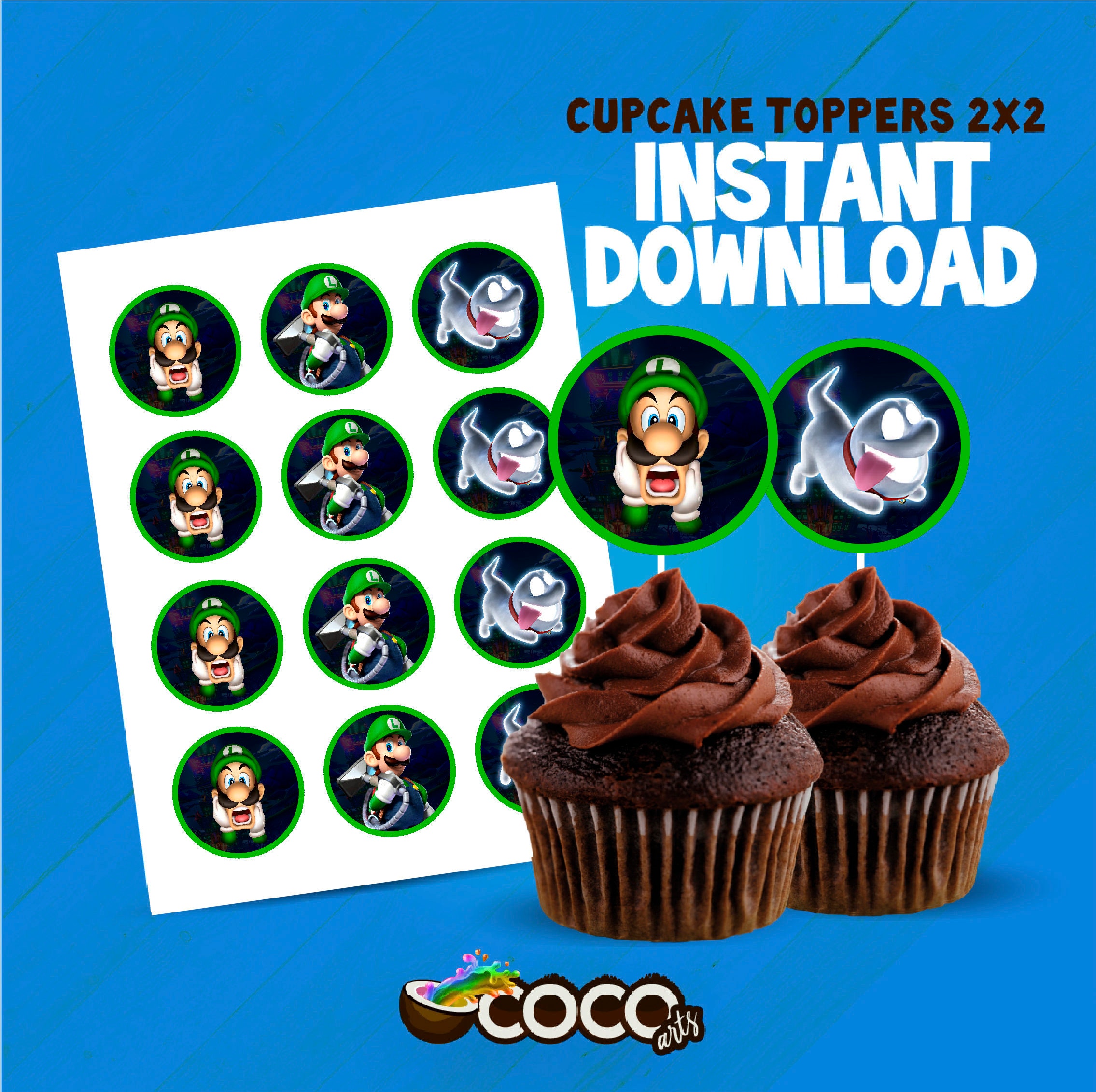 Luigi S Mansion 3 Cupcakes Toppers Luigi Birthday Party Etsy