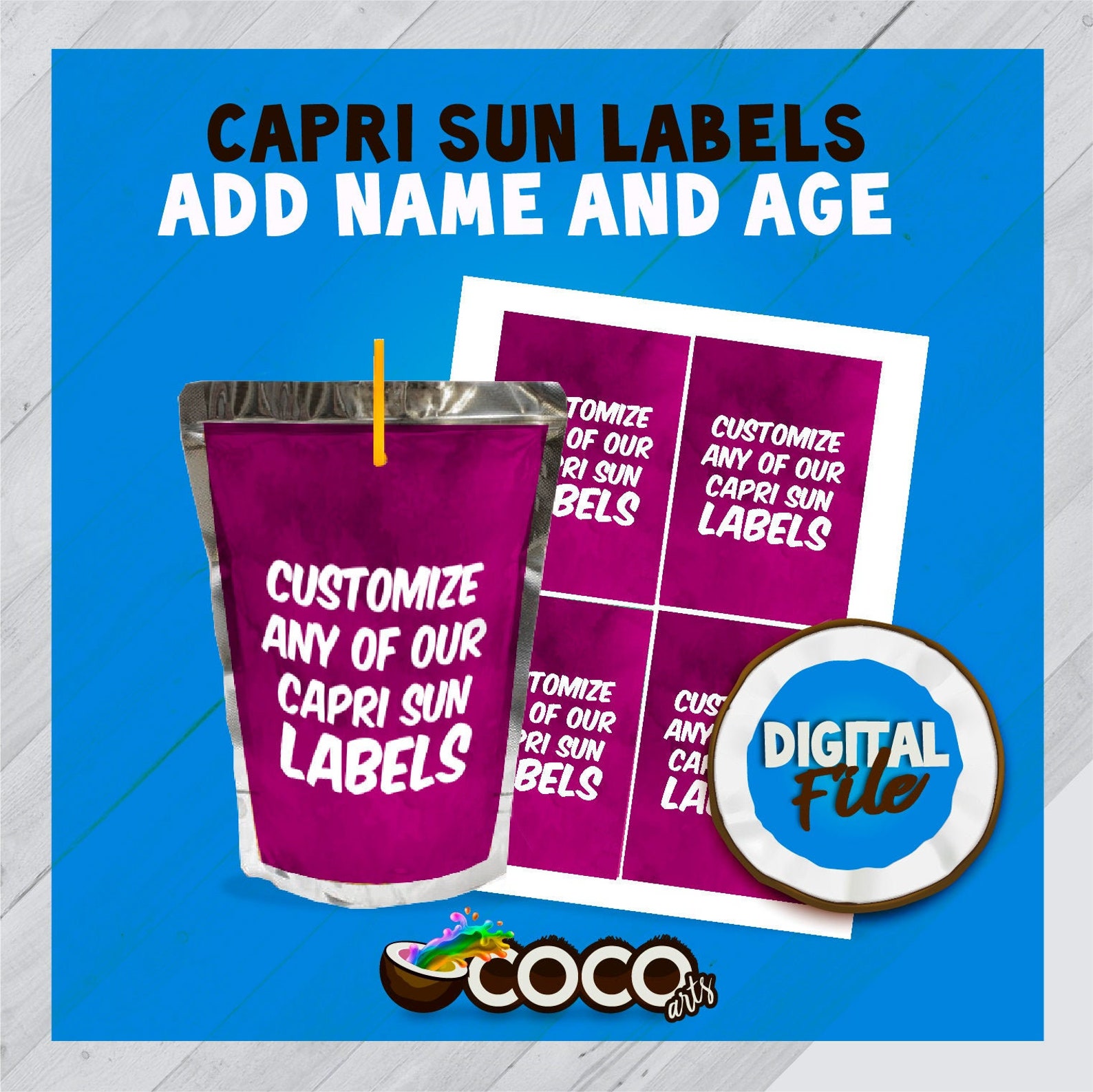CAPRI SUN CUSTOM Labels Add the name and/or Age or change Etsy