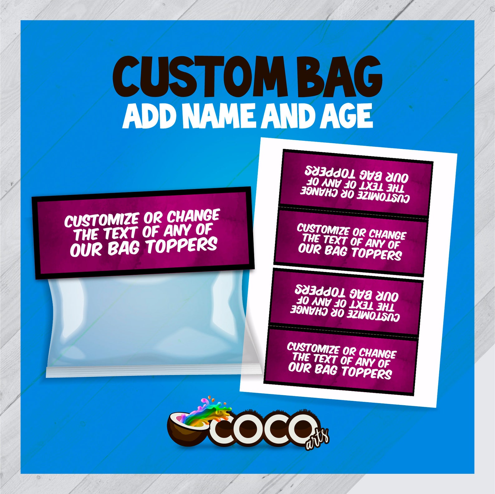 Custom Bag Toppers. Personalized Bag toppers. Customize any Etsy