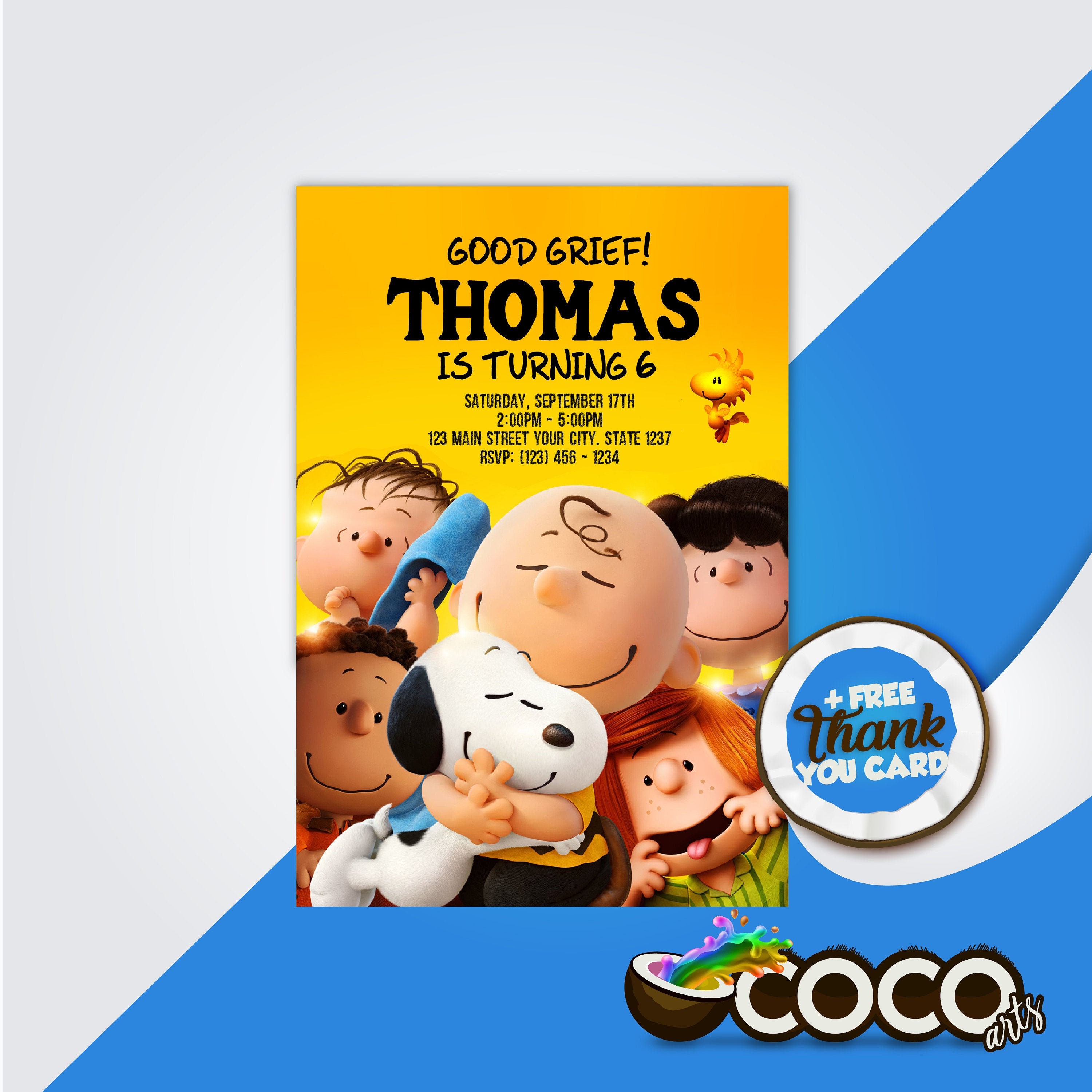 Charlie Brown Invitation. Charlie Brown Birthday Party. Etsy