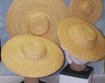 Chapéu Bergère de palha com copa rasa de 13 polegadas do século XVIII