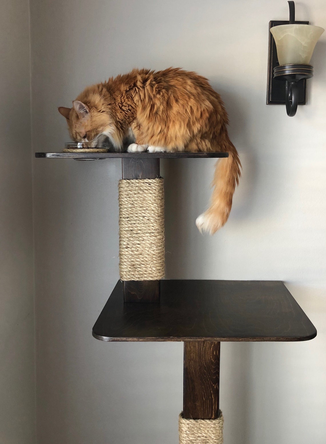 Wooden Cat Tree Cat Feeding Tower Cat Scratching Tree Etsy
