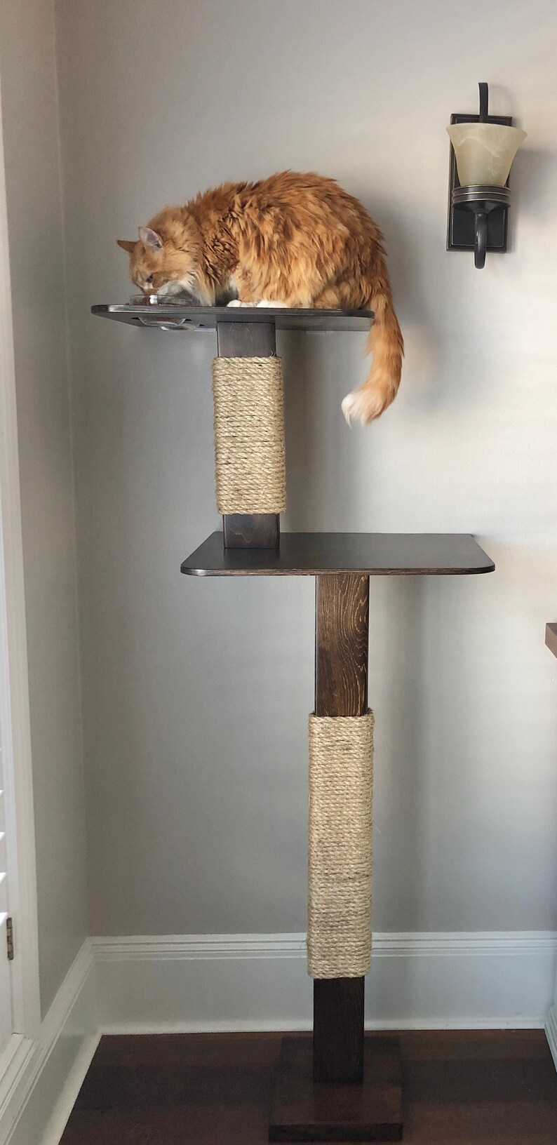 Wooden Cat Tree Cat Feeding Tower Cat Scratching Tree Etsy
