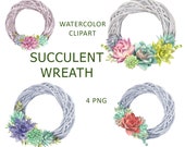 Succulent wreath watercolor clipart, Floral boho wreath clipart, Cacti clipart, Tropical flowers clipart, Floral frame PNG file, Digital PNG