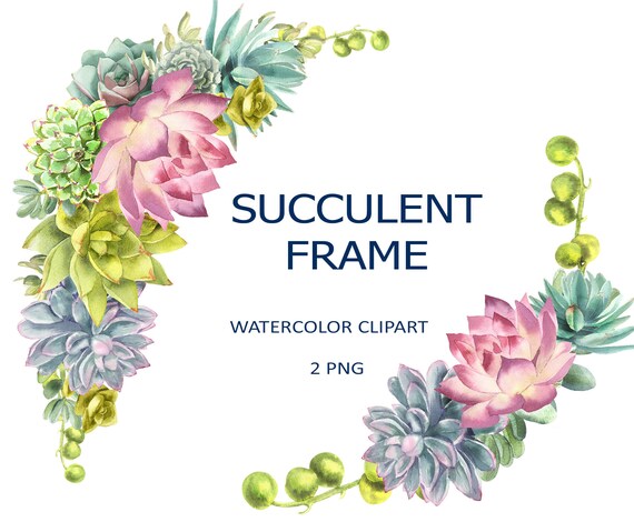 Succulent frame watercolor clipart Succulent border PNG | Etsy
