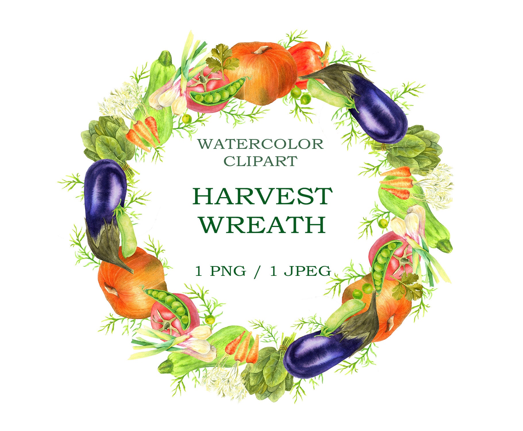 Harvest wreath watercolor clipart Vegetable wreath PNG JPEG Etsy