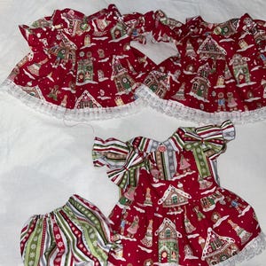 Vestido/lazos navideños de jengibre rojo y conjunto 3 en 1 para muñecas Cabbage Patch de 16 a 18", Bitty Baby de 15" y Baby Alive/Reborn de 16".