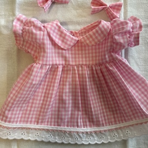 Pink Gingham Dress and Bows for your Cabbage Patch 16 - 18&quot; and Bitty Baby 15&quot; and Baby Alive 16&quot; Dolls
