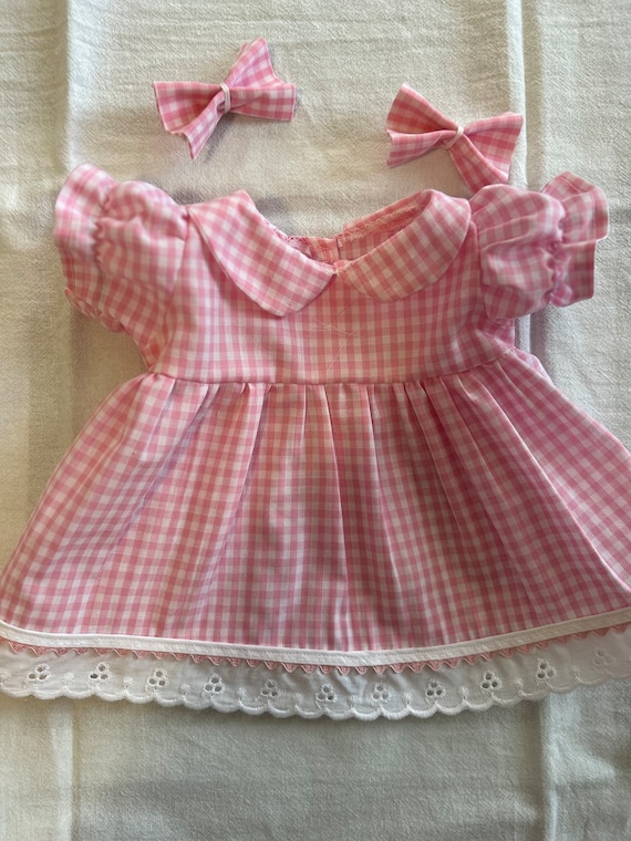 Pink Gingham Dress and Bows for your Cabbage Patch 16 - 18" and Bitty Baby 15" and Baby Alive/ Reborn 16" Dolls