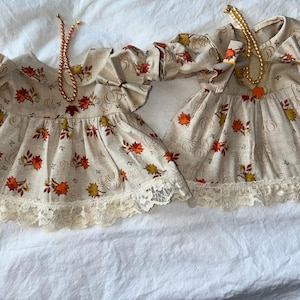 Fall Leave Dress w/bows and necklace for Cabbage Patch 16-18",Bitty Baby 15" Baby Reborn/Alive 16" dolls